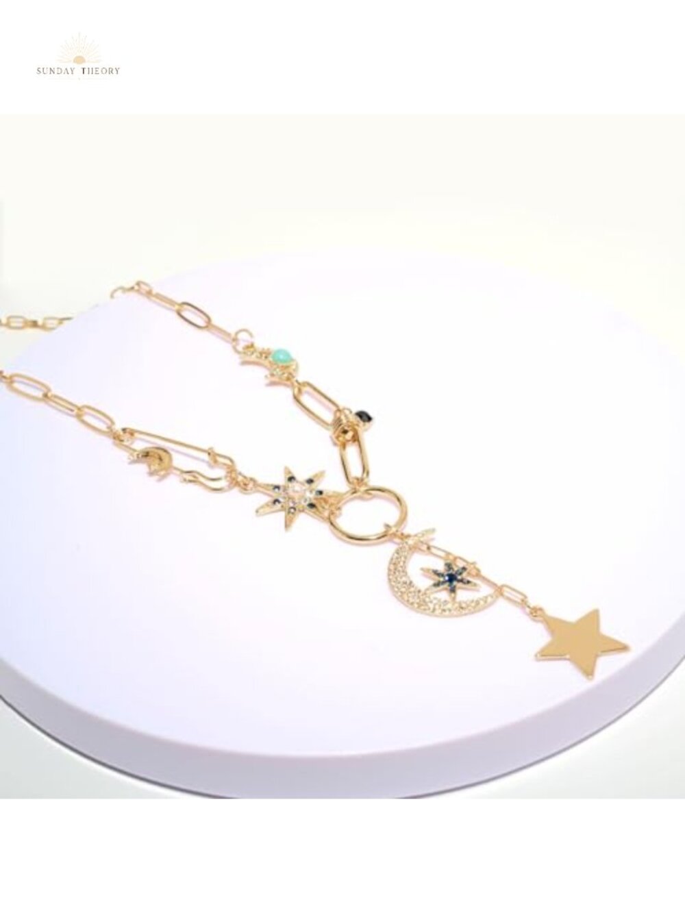 18K Gold Plated Moon Star Heart Pendant Necklace Chunky Chain Choker Women - Picture 5 of 6